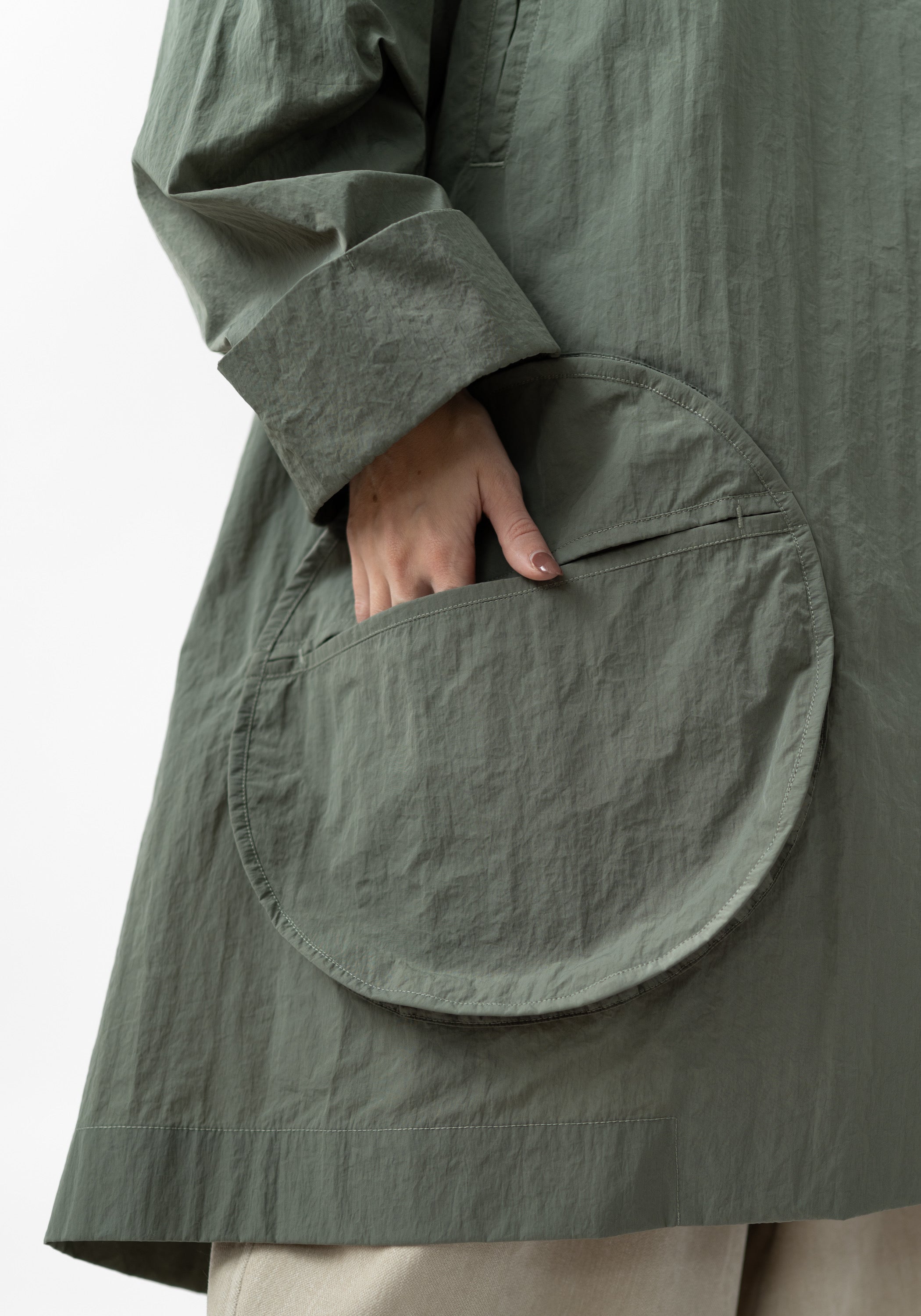 Oversized Draped Collar Nylon Coat