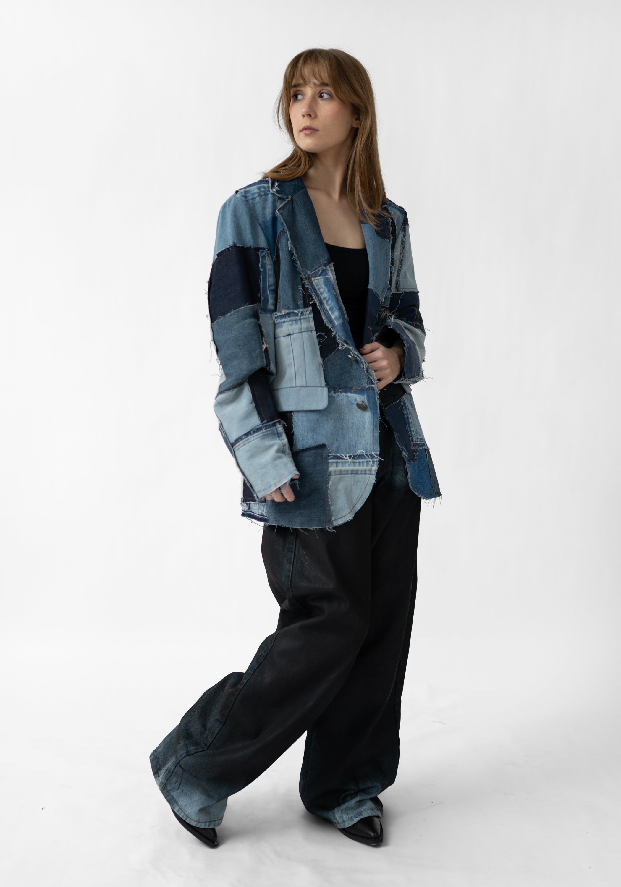 TFDE26M Upcycled Denim Patchwork Blazer - December Thieves