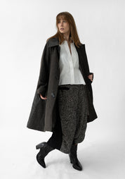 Oversized Distressed Faux Leather and Wool Blend Coat