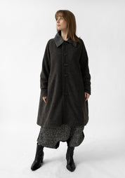 Oversized Distressed Faux Leather and Wool Blend Coat