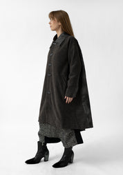 Oversized Distressed Faux Leather and Wool Blend Coat