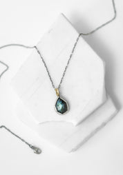 18k Yellow Gold and Sterling Gemstone Teardrop Necklace - December Thieves