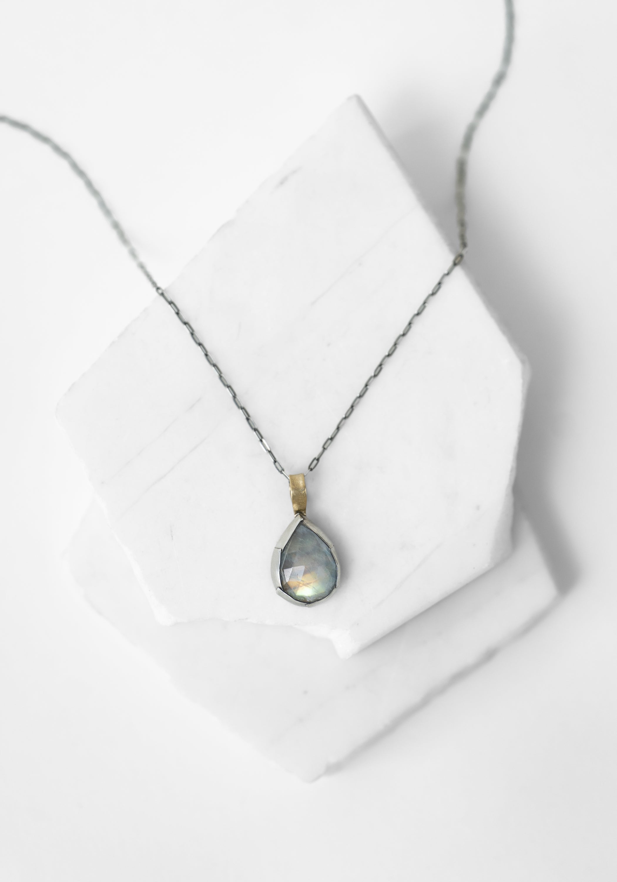 18k Yellow Gold and Sterling Gemstone Teardrop Necklace - December Thieves