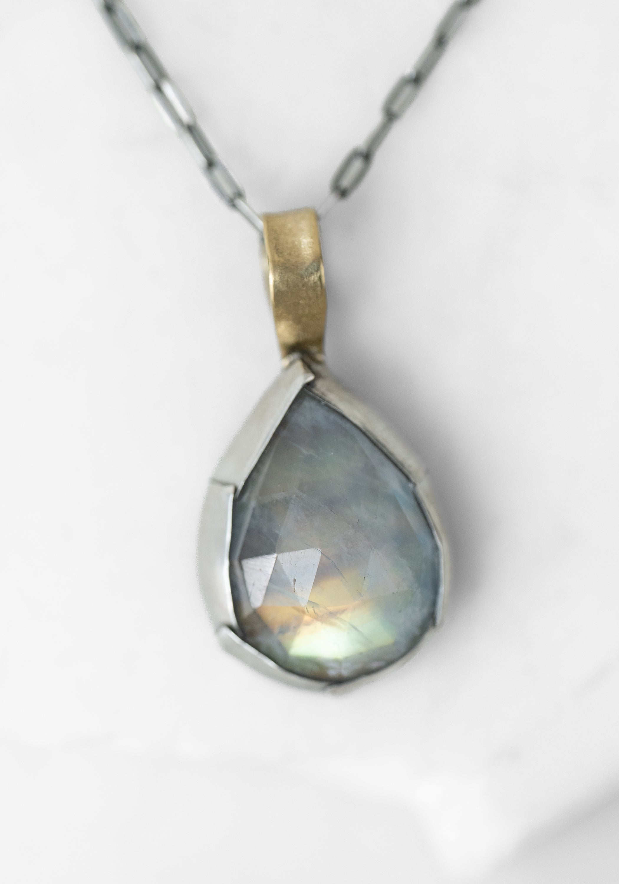 18k Yellow Gold and Sterling Gemstone Teardrop Necklace - December Thieves