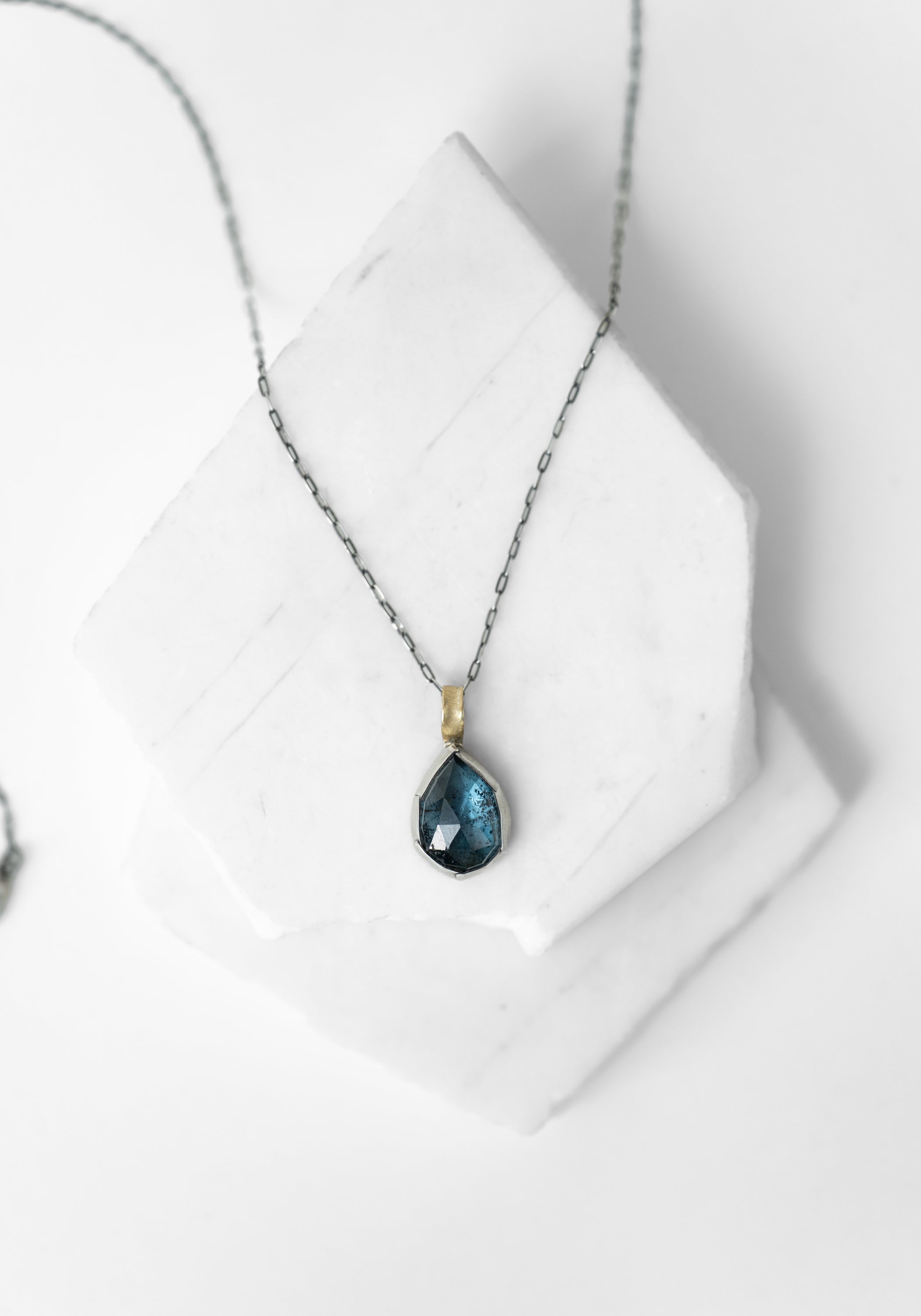 18k Yellow Gold and Sterling Gemstone Teardrop Necklace - December Thieves