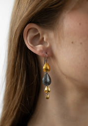 24k Gold and Oxidized Sterling Mixed Teardrop Dangle Earring - December Thieves