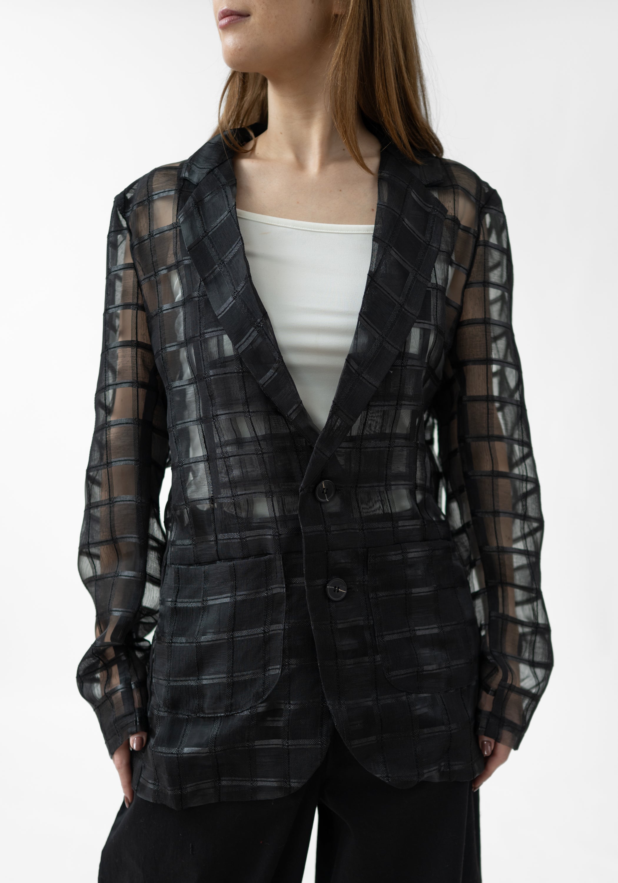TF0102 Shadow Grid Sheer Blazer - December Thieves