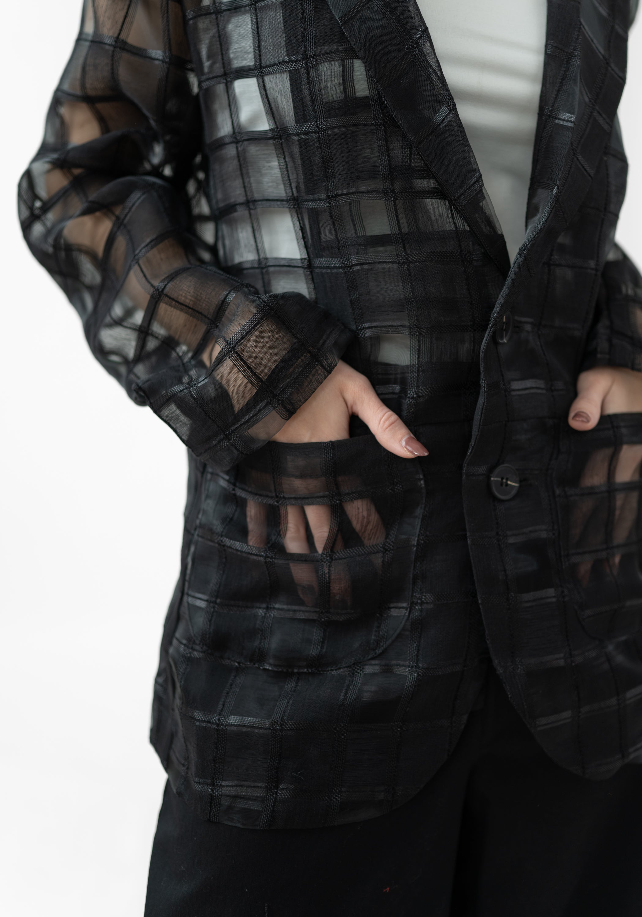 TF0102 Shadow Grid Sheer Blazer - December Thieves