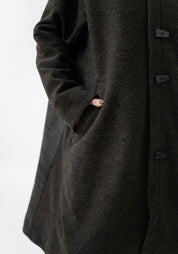 Oversized Distressed Faux Leather and Wool Blend Coat
