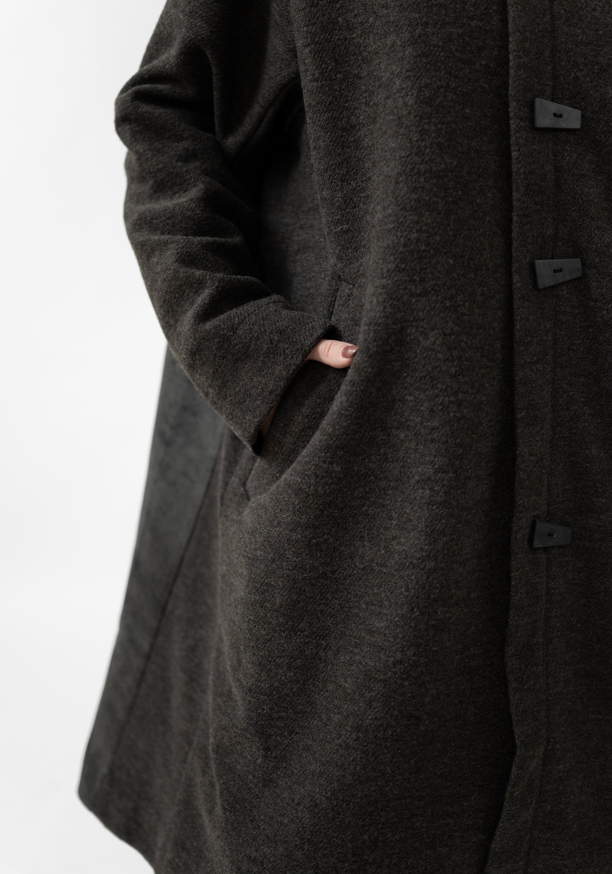 Oversized Distressed Faux Leather and Wool Blend Coat