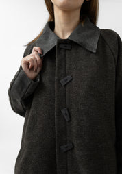 Oversized Distressed Faux Leather and Wool Blend Coat