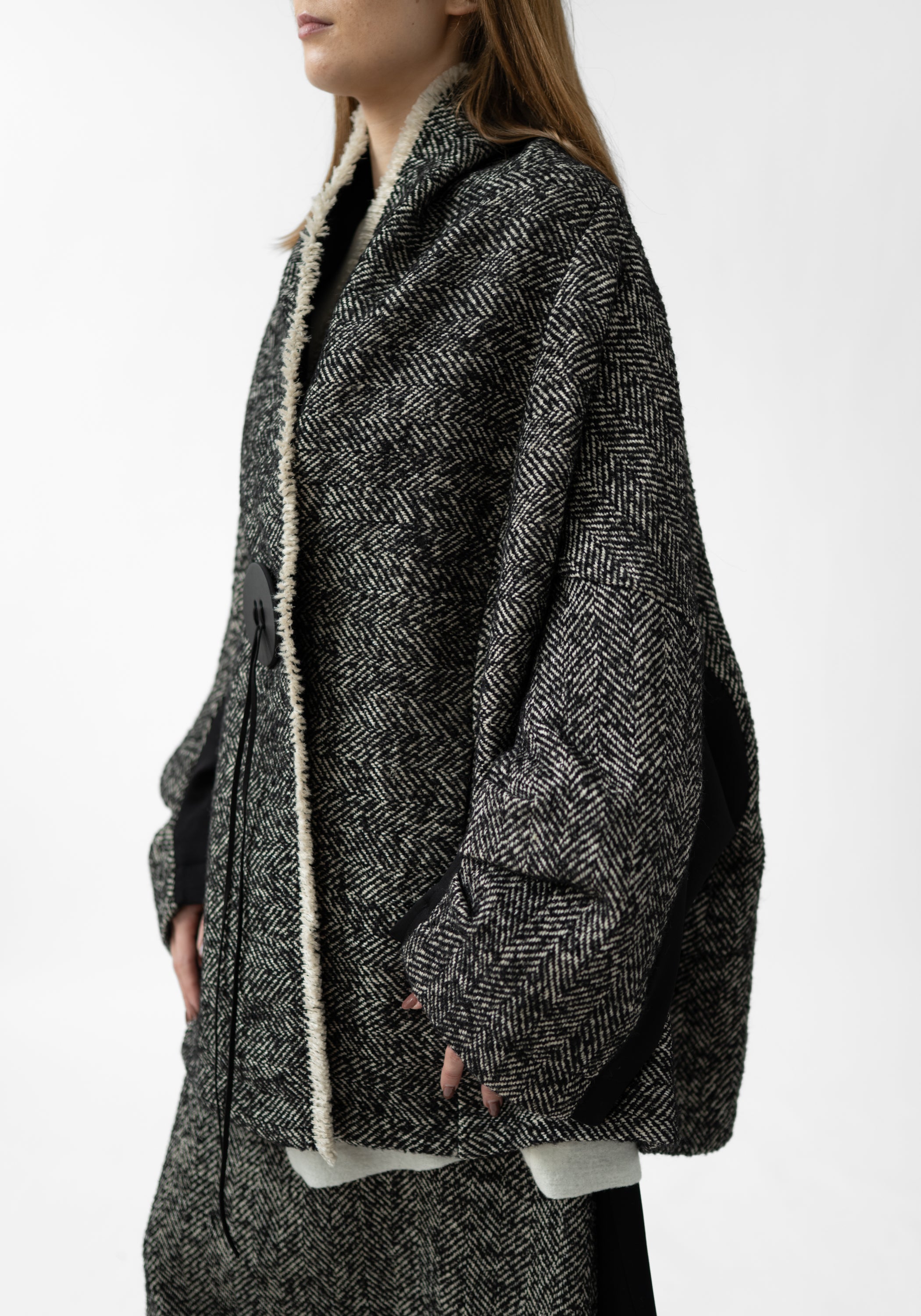 Oversized Drop Shoulder Wool Blend Tweed Jacket