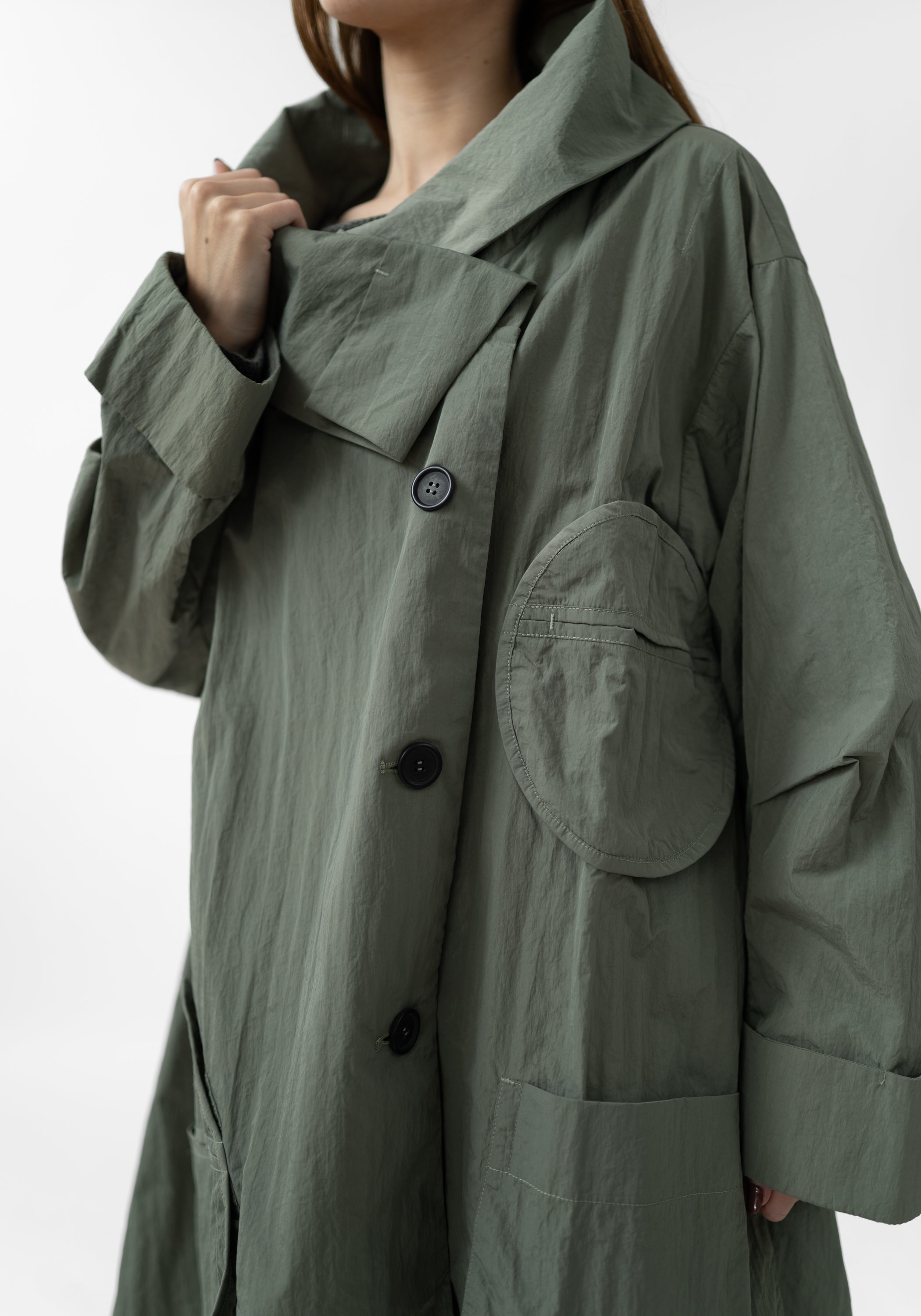 Oversized Draped Collar Nylon Coat