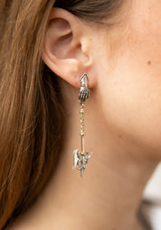 14k Gold and Sterling Battle Axe Earring