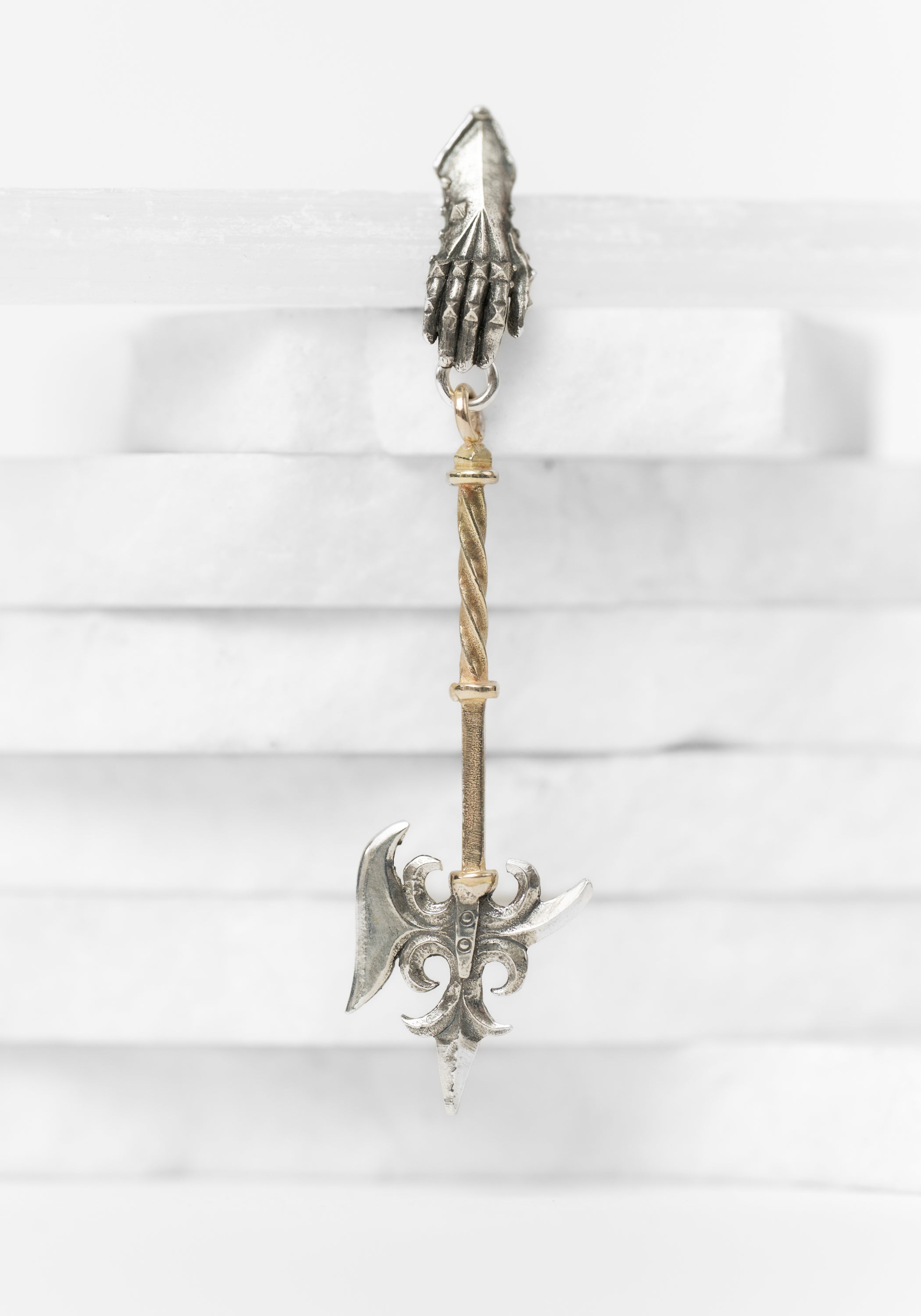 14k Gold and Sterling Battle Axe Earring