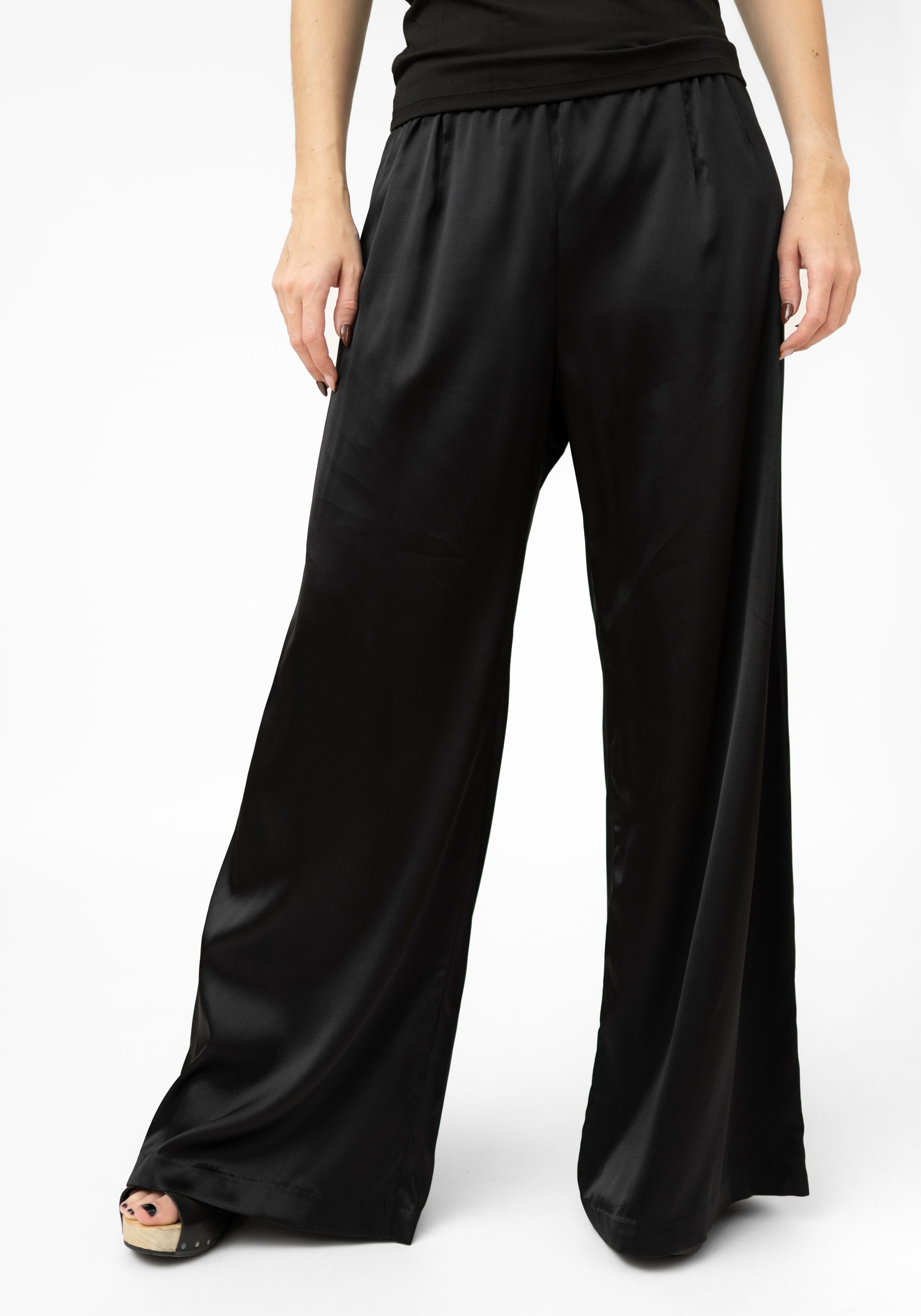 Black Silk Wide Leg Palazzo Pants - December Thieves
