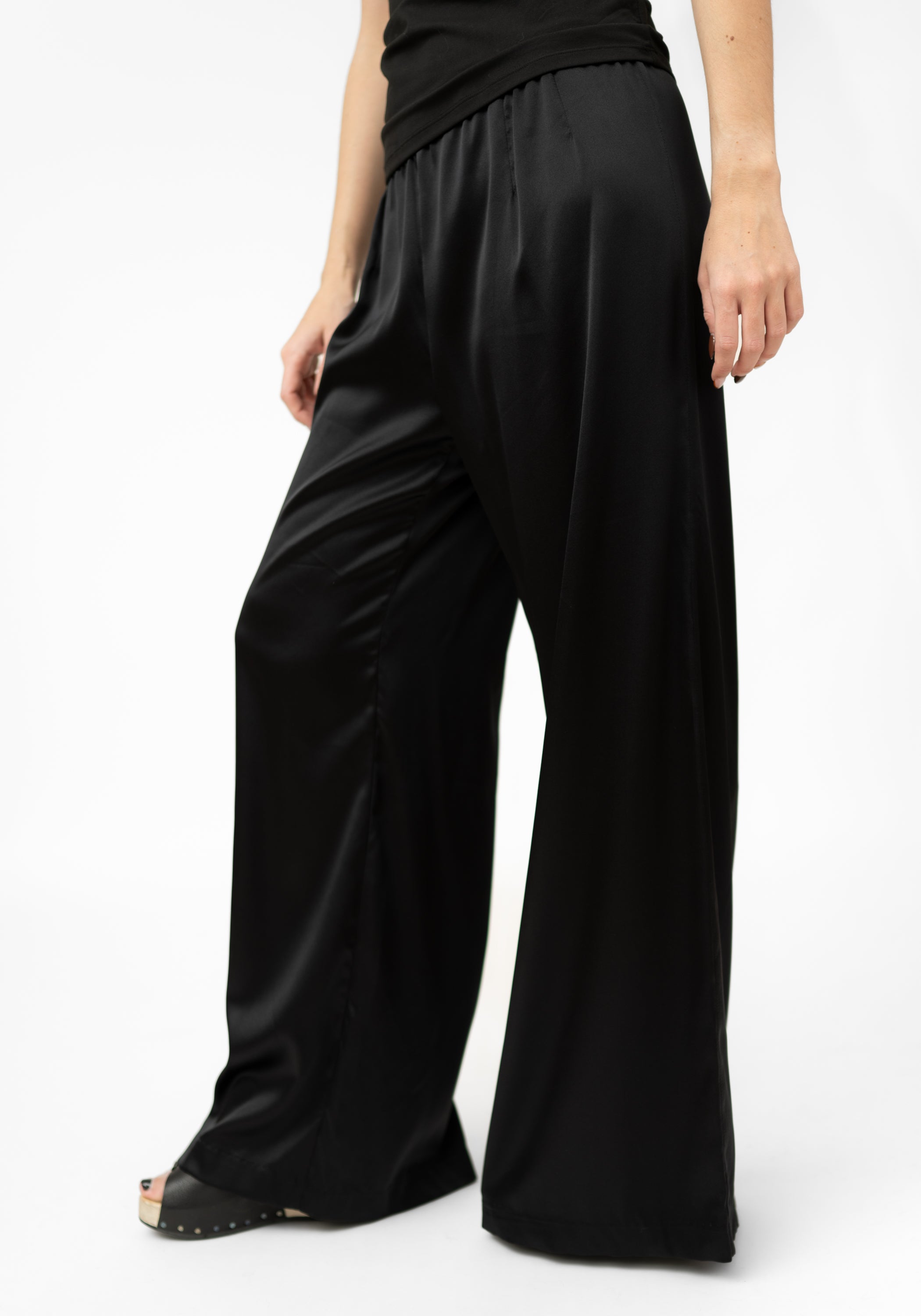Black Silk Wide Leg Palazzo Pants - December Thieves