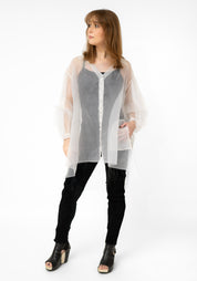 Ecru Silk Organza Pin Tuck Blouse