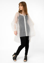 Ecru Silk Organza Pin Tuck Blouse