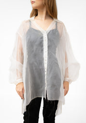 Ecru Silk Organza Pin Tuck Blouse