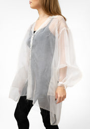 Ecru Silk Organza Pin Tuck Blouse