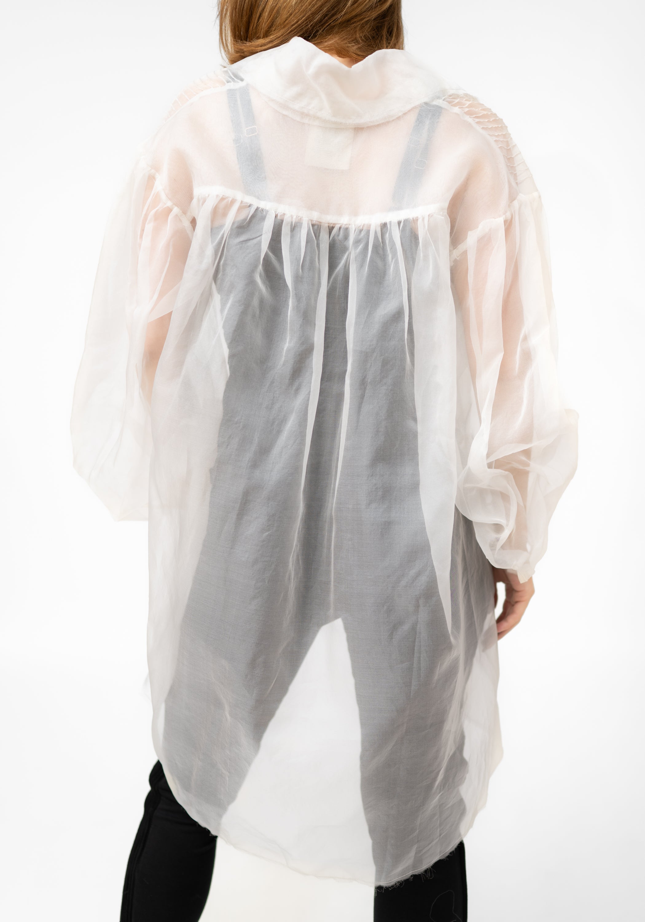 Ecru Silk Organza Pin Tuck Blouse