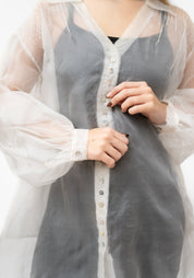 Ecru Silk Organza Pin Tuck Blouse
