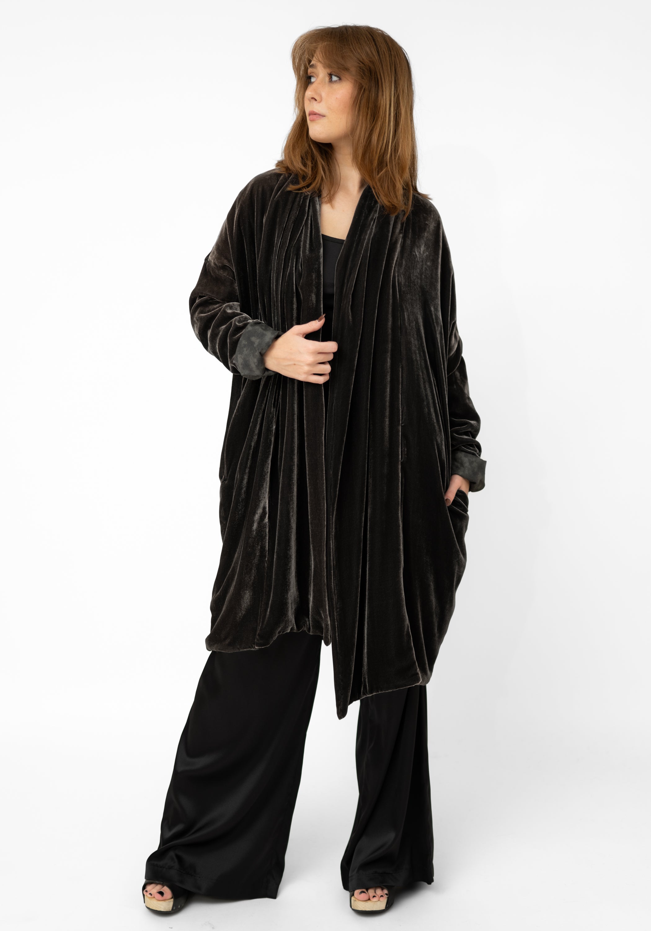 Slate Silk Velvet Cocoon Jacket - December Thieves