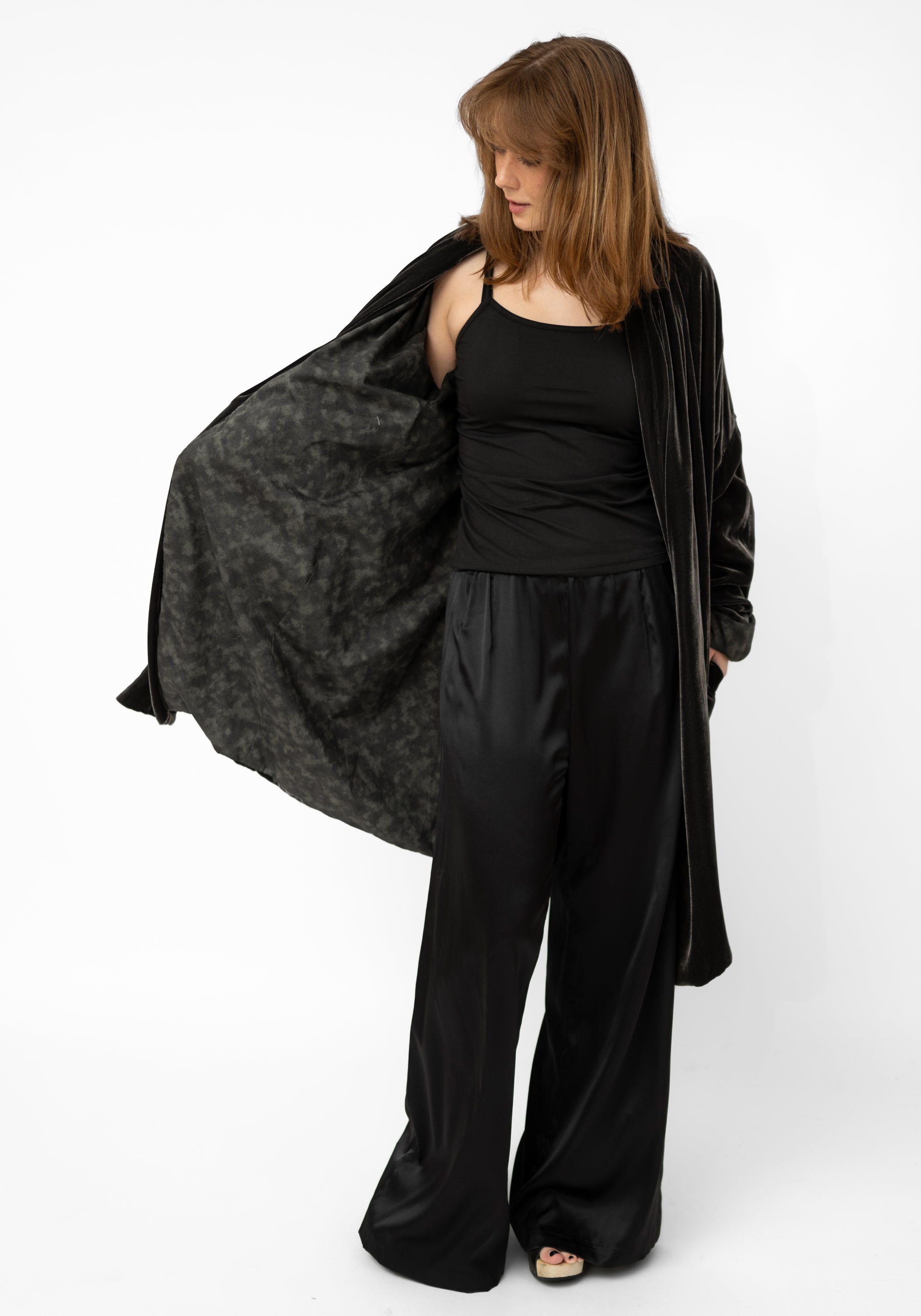 Slate Silk Velvet Cocoon Jacket - December Thieves