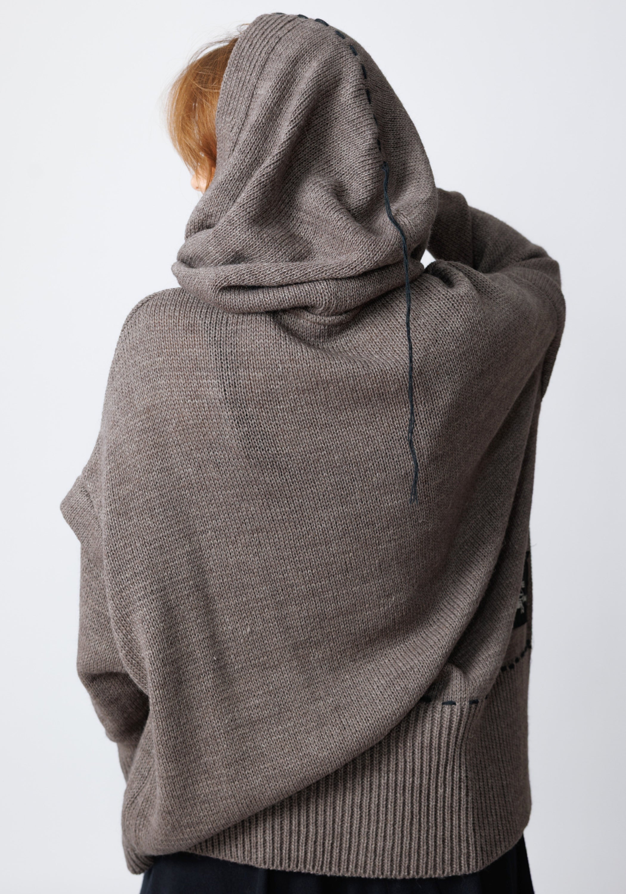 Edooh Asymmetric Oversized Wool Blend Knit Hoodie