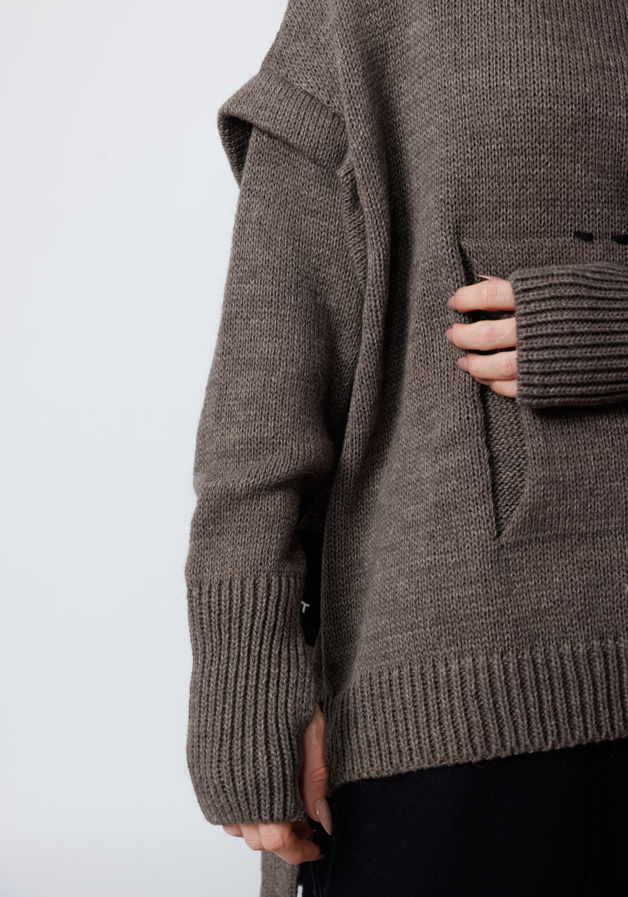 Edooh Asymmetric Oversized Wool Blend Knit Hoodie