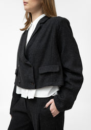 Cropped Wool Blend Blazer
