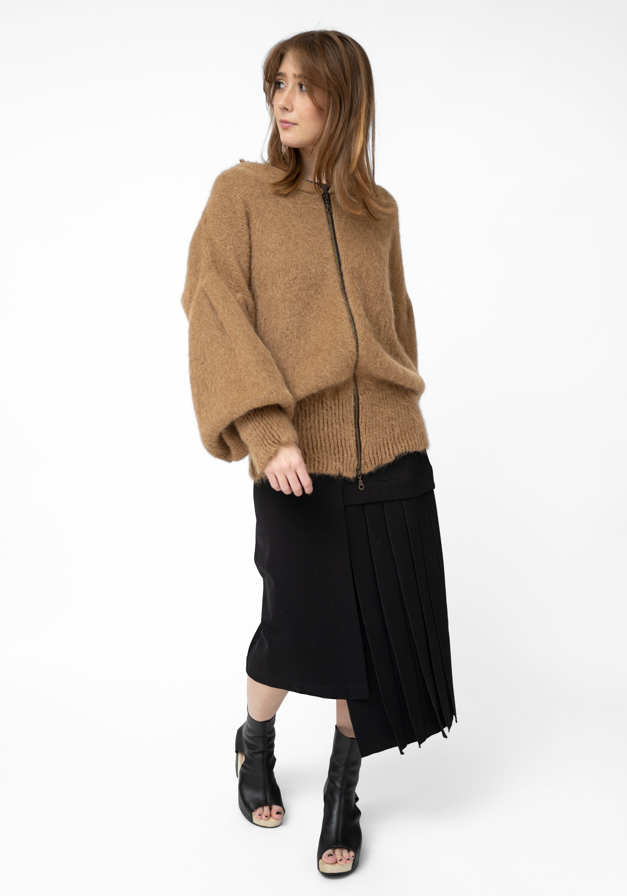 Camel Alpaca Oversized Bomber Jacket