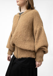 Camel Alpaca Oversized Bomber Jacket