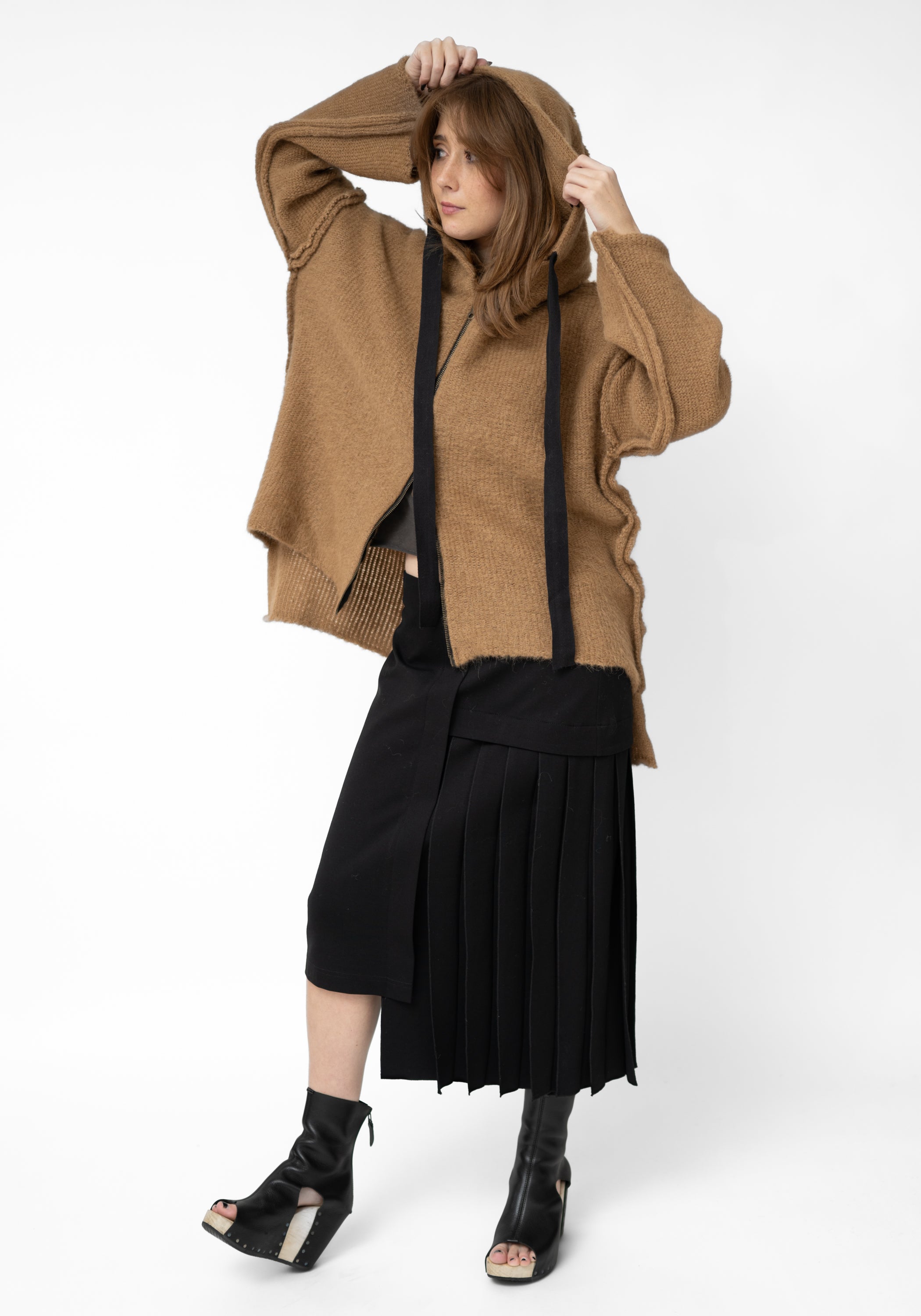Camel Alpaca Oversized Zip Front Hoodie - December Thieves