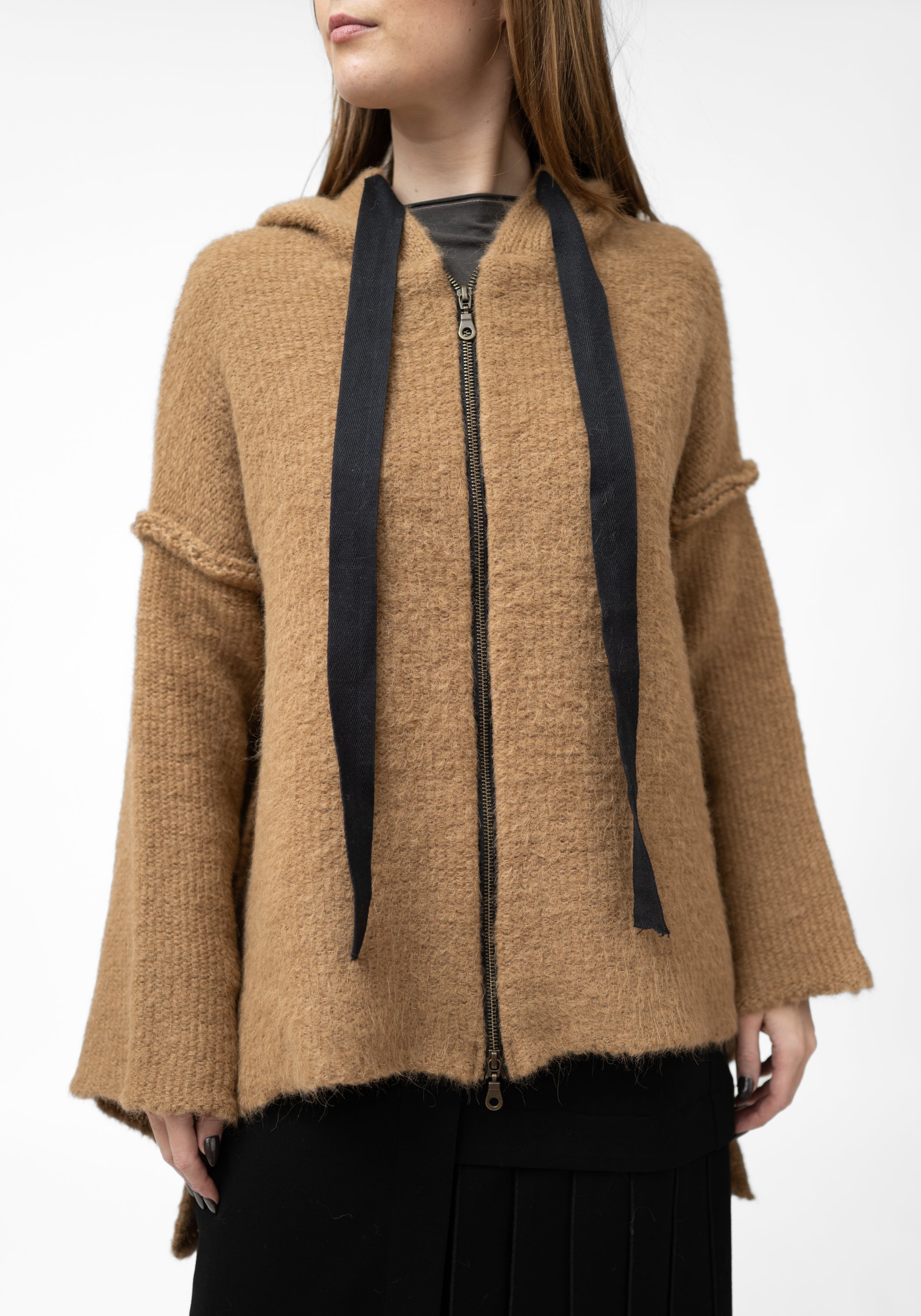 Camel Alpaca Oversized Zip Front Hoodie - December Thieves