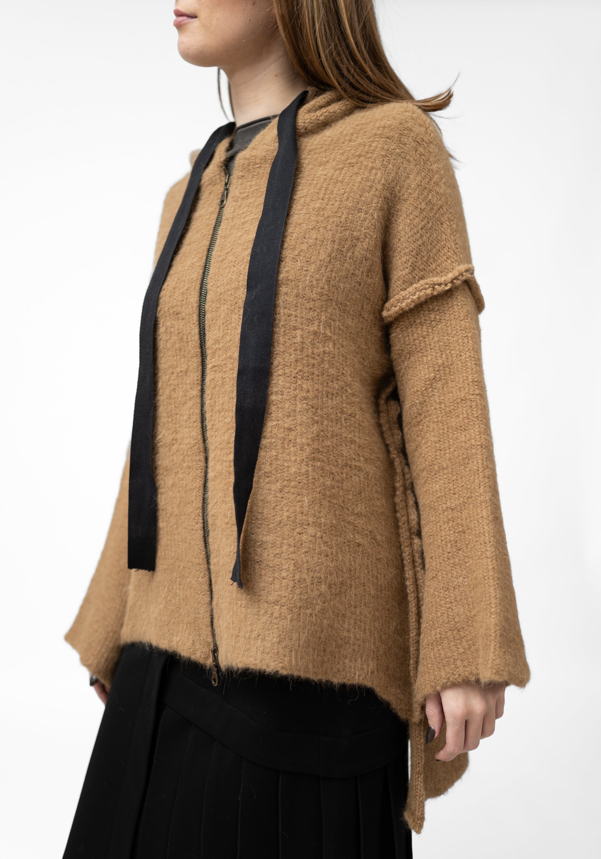 Camel Alpaca Oversized Zip Front Hoodie - December Thieves