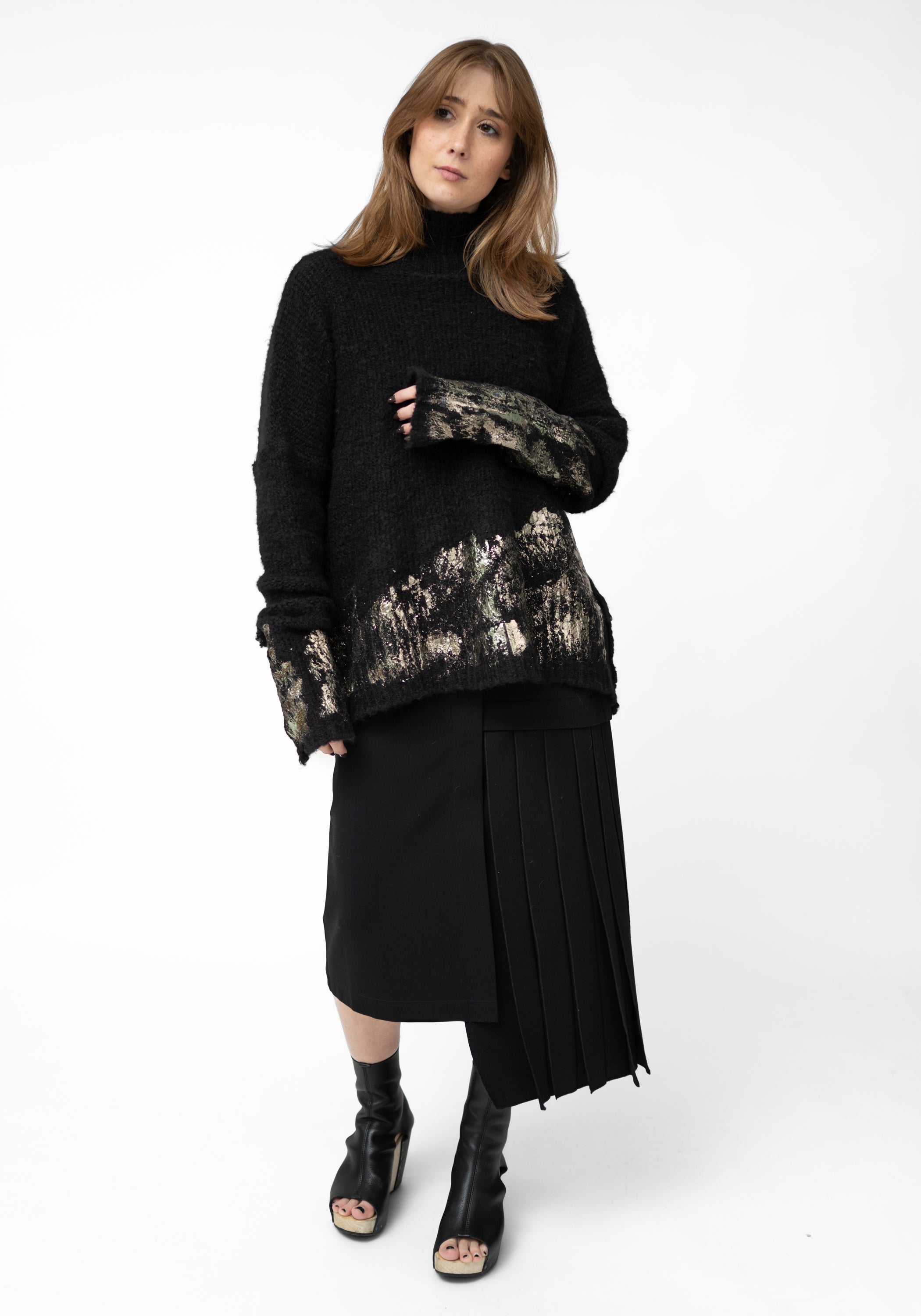 Black Alpaca Oilslick Foiled Knit Sweater