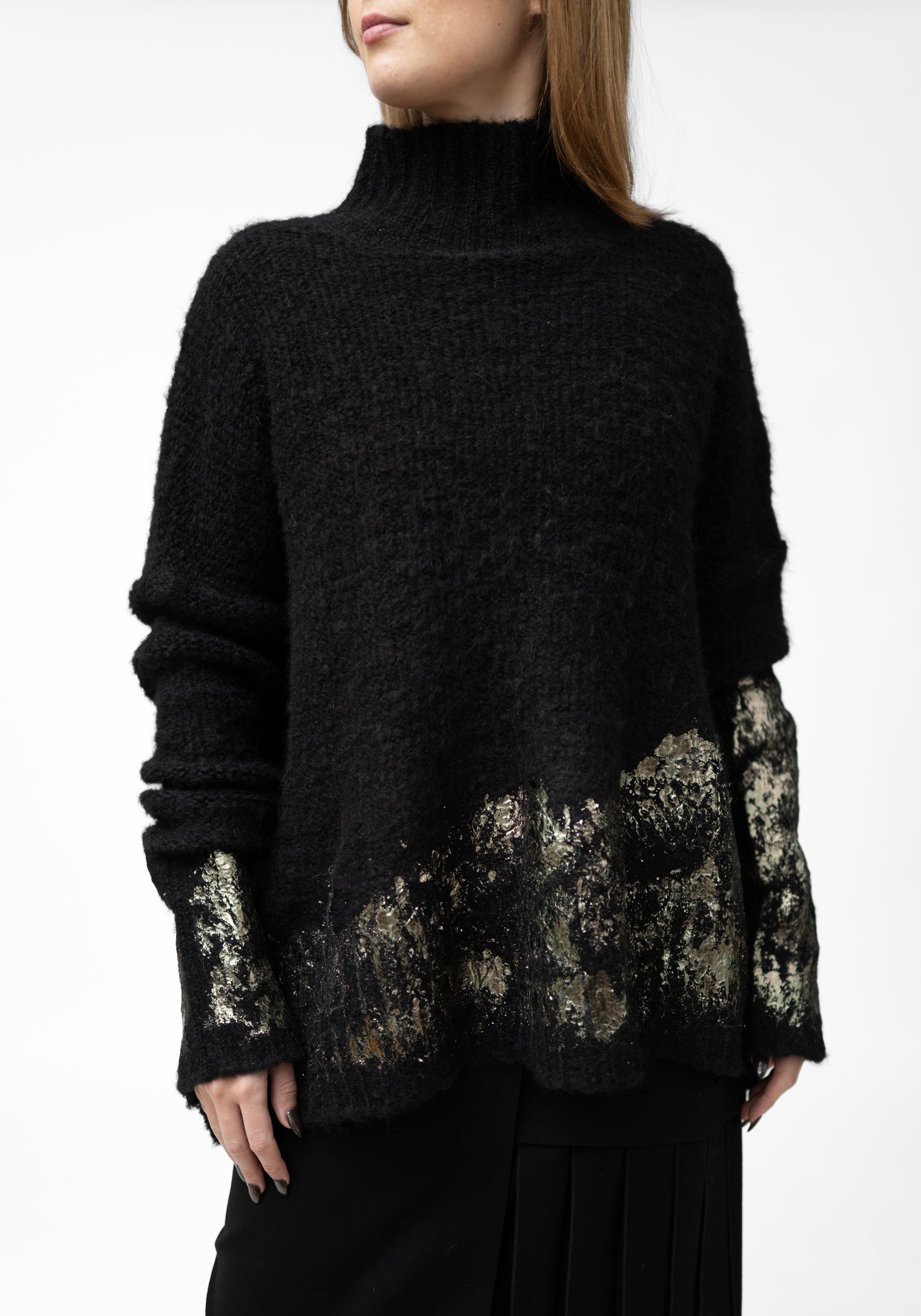 Black Alpaca Oilslick Foiled Knit Sweater