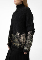 Black Alpaca Oilslick Foiled Knit Sweater