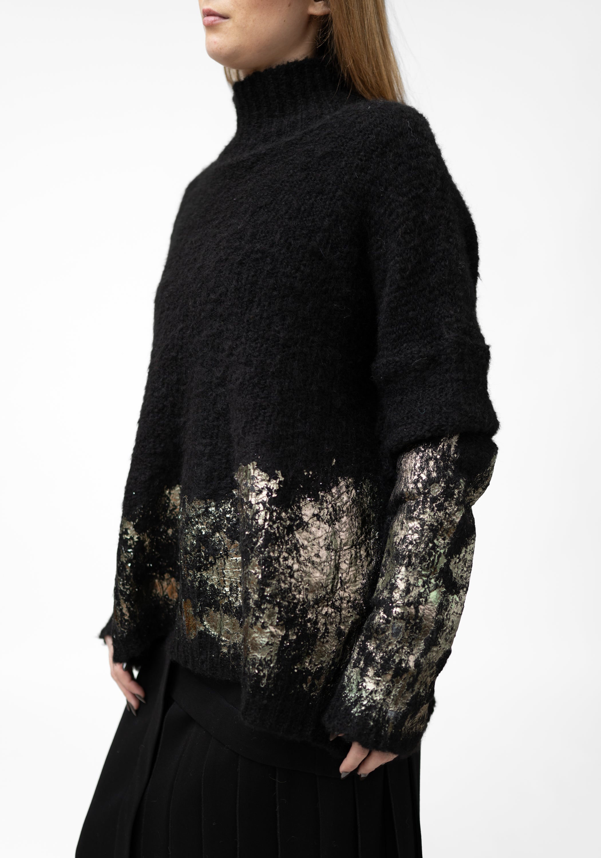 Black Alpaca Oilslick Foiled Knit Sweater