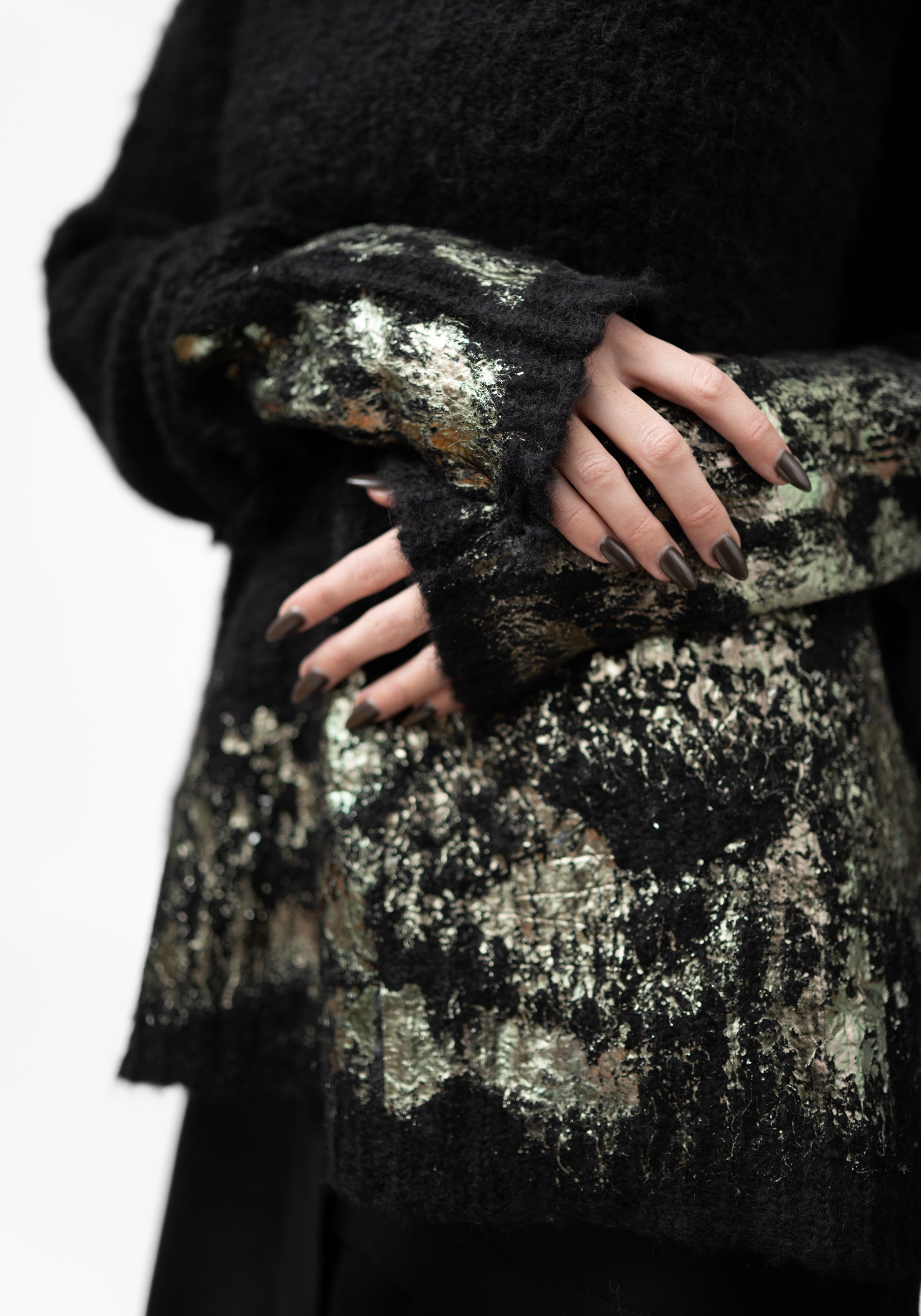 Black Alpaca Oilslick Foiled Knit Sweater