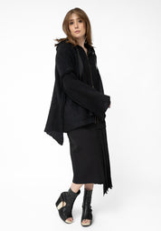 Black Alpaca Oversized Zip Front Hoodie