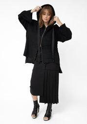 Black Alpaca Oversized Zip Front Hoodie