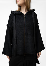 Black Alpaca Oversized Zip Front Hoodie