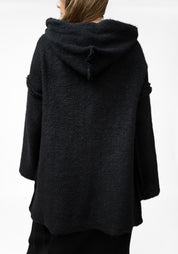 Black Alpaca Oversized Zip Front Hoodie
