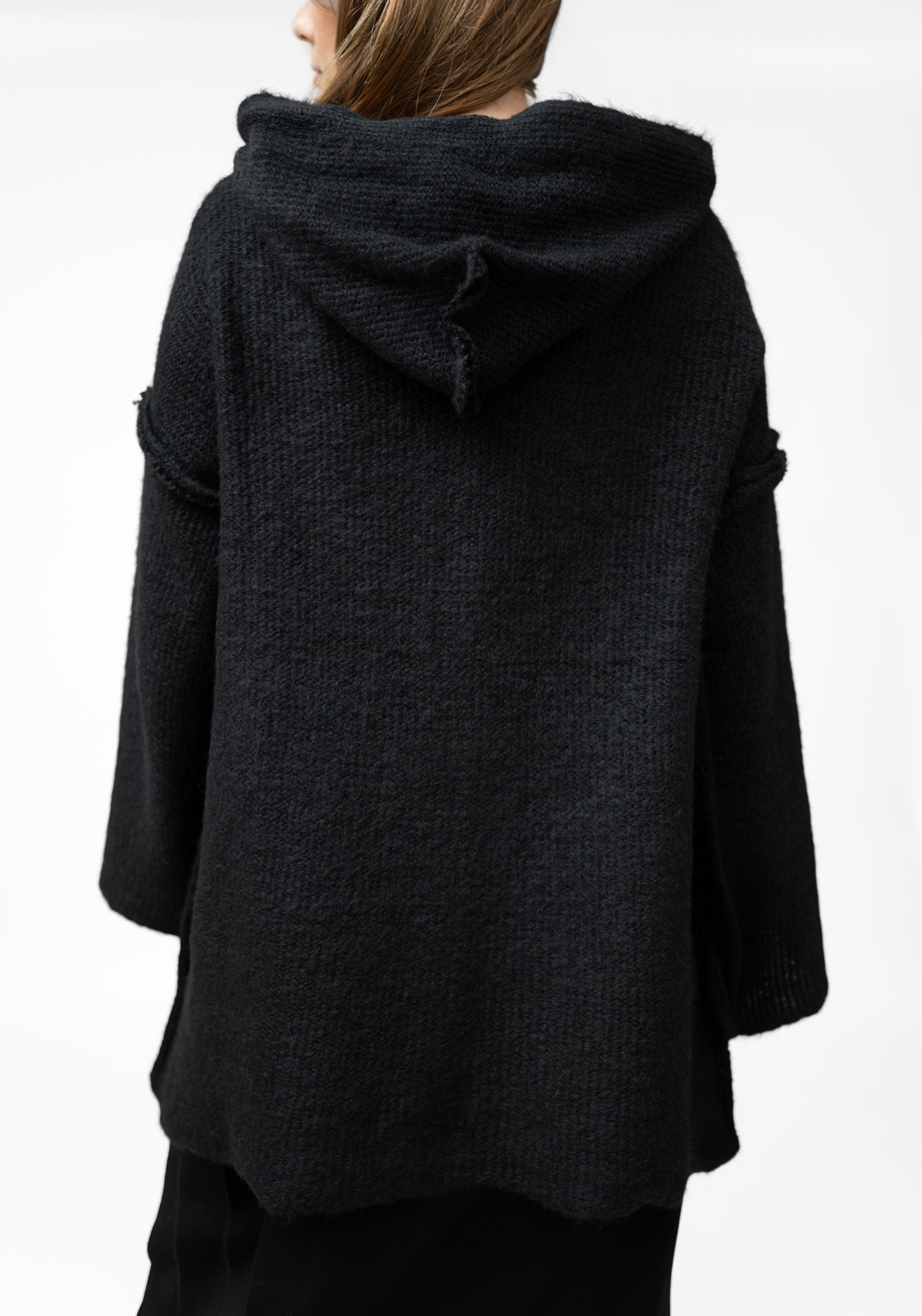 Black Alpaca Oversized Zip Front Hoodie