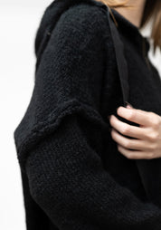 Black Alpaca Oversized Zip Front Hoodie