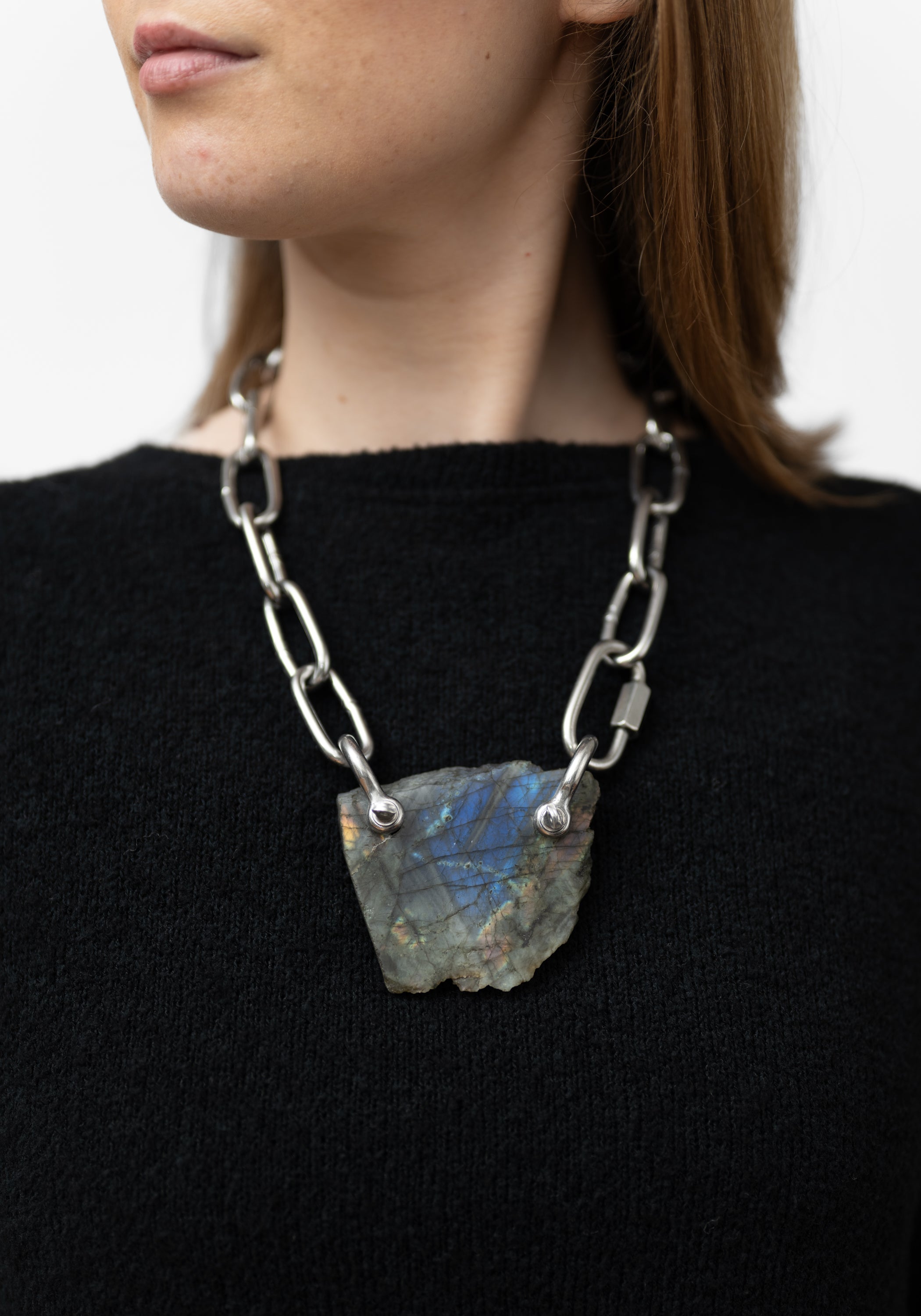 Labradorite Slab Stainless Chain Necklace