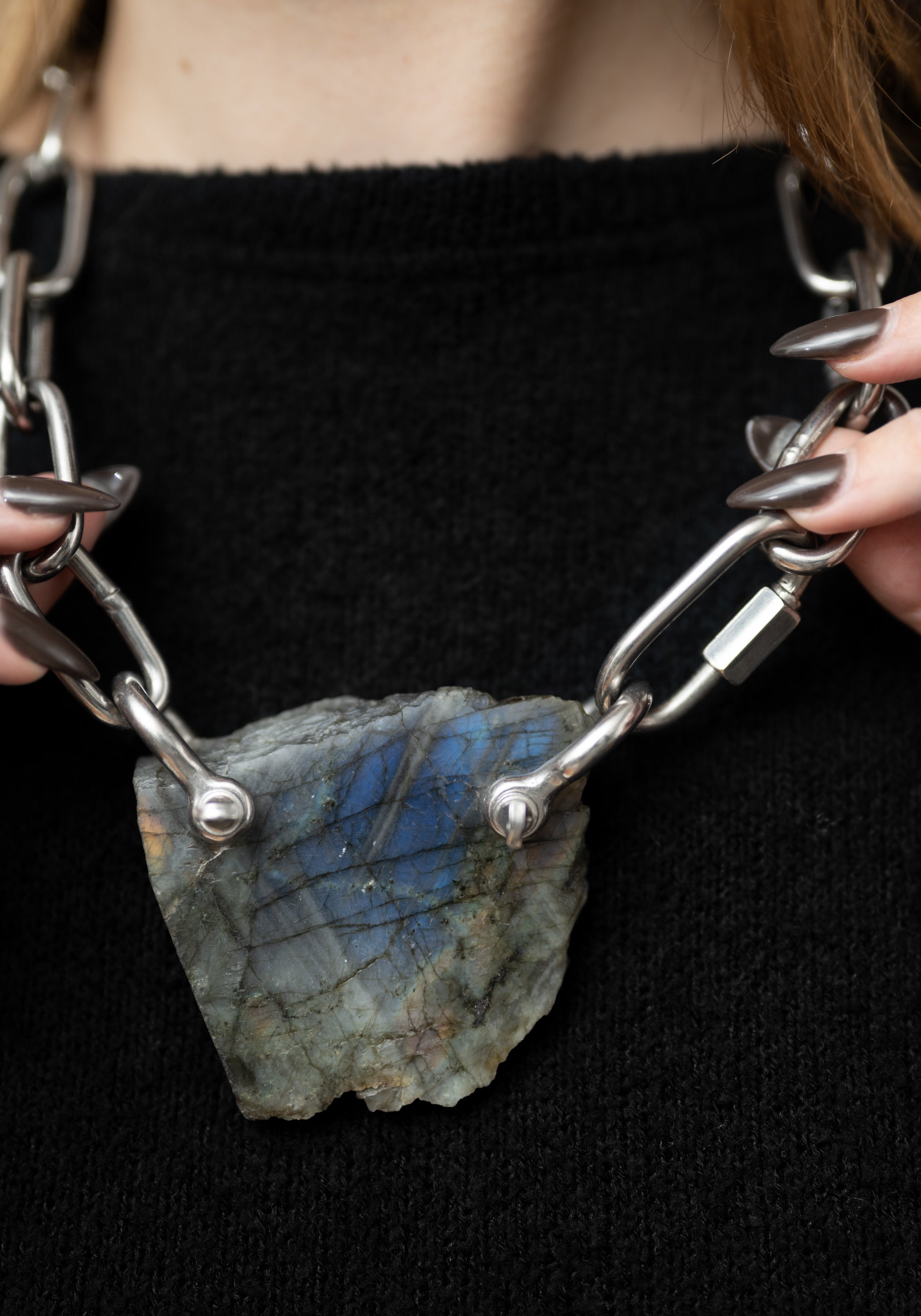 Labradorite Slab Stainless Chain Necklace